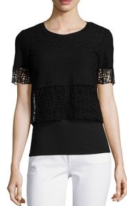 Elie Tahari North cropped blouse w lace trim sizeM
